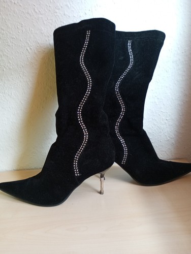 Stiefel schwarz samt strass - stiefel,